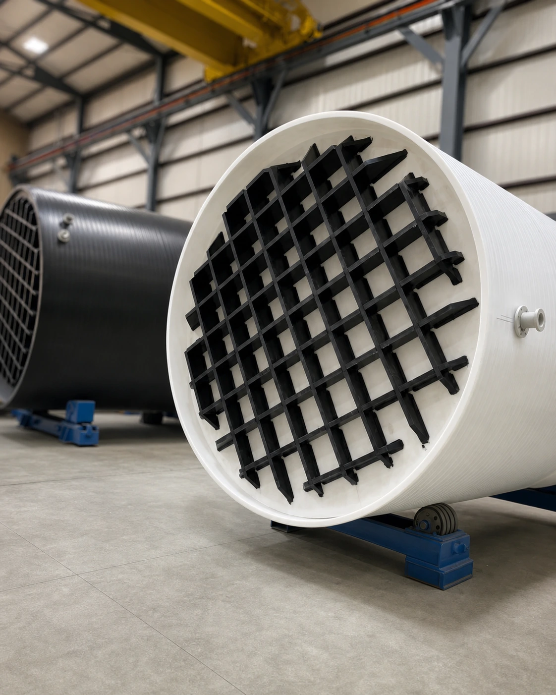 Slope‑bottom mixing tanks under fabrication, engineered for efficient agitation and complete drainage. Slope‑bottom mixing tanks under fabrication, engineered for efficient agitation and complete drainage.